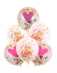 Set 6 buc. baloane pentru Zi de Nastere Fetite culoare Roz cu Confetti 