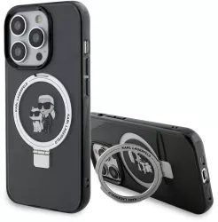 Husa pentru iPhone 15 Pro - Karl Lagerfeld Hardcase Ring Stand Magsafe KLHMP15LHMRSKCK - Karl&Choupette 