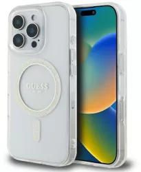 Husa pentru iPhone 16 Pro - Guess IML Glitter Circle MagSafe GUHMP16LHFGERET - Clear 