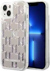 Husa pentru iPhone 14 - Karl Lagerfeld Hardcase Liquid Glitter KLHCP14SLMNMS - Silver Monogram 