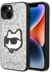 Husa pentru iPhone 14 Plus - Karl Lagerfeld Hardcase Glitter KLHCP14MG2CPS - Silver Choupette Patch 