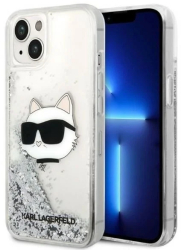 Husa pentru iPhone 14 Plus - Karl Lagerfeld Hardcase Glitter KLHCP14MLNCHCS - Silver Choupette Head 