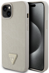 Husa pentru iPhone 15 - Guess Croco Triangle Metal Logo GUHCP15SPCRTHCD - Gold 