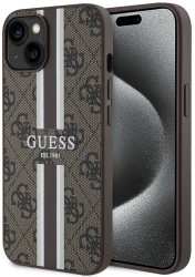 Husa pentru iPhone 15 - Guess Hardcase 4G Printed Stripes MagSafe GUHMP15SP4RPSW - Brown 