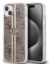 Husa pentru iPhone 15 - Guess Hardcase IML 4G Gold Stripe GUHCP15SH4PSEGW - Brown 