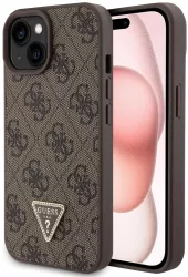 Husa pentru iPhone 15 - Guess Leather 4G Triangle Strass GUHCP15SP4TDPW - Brown 