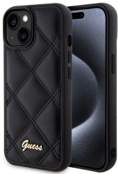 Husa pentru iPhone 15 - Guess Quilted Metal Logo GUHCP15SPSQSQSK - Black 