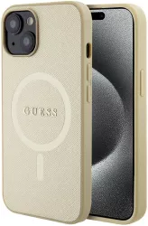 Husa pentru iPhone 15 - Guess Saffiano MagSafe GUHMP15SPSAHMCB - Gold 