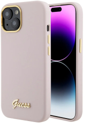 Husa pentru iPhone 15 - Guess Silicone Script Metal Logo & Frame GUHCP15SSMBSLP - Light Pink 