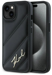 Husa pentru iPhone 15 - Karl Lagerfeld Diagonal Quilted Script KLHCP15SPQDSMGK - Black 