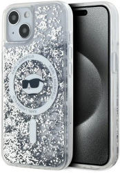 Husa pentru iPhone 15 - Karl Lagerfeld Liquid Glitter MagSafe KLHMP15SLGCHSGH - Clear Choupette Head 