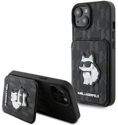 Husa pentru iPhone 15 - Karl Lagerfeld Saffiano Cardslots and Stand KLHCP15SSAKCNSCK - Monogram Choupette 