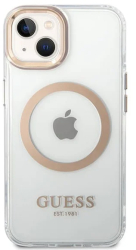 Husa pentru iPhone 15 Plus - Guess Metal Outline MagSafe GUHMP15MHTRMD - Gold 