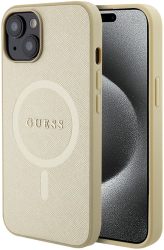 Husa pentru iPhone 15 Plus - Guess Saffiano MagSafe GUHMP15MPSAHMCB - Gold 