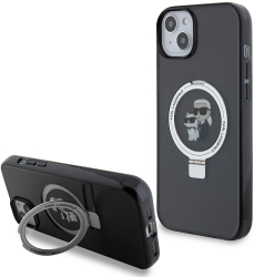 Husa pentru iPhone 15 Plus - Karl Lagerfeld Hardcase Ring Stand MagSafe KLHMP15MHMRSKCK - Karl&Choupette 