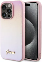Husa pentru iPhone 15 Pro - Guess Saffiano Iridescent Script GUHCP15LPSAIRSP - Pink 