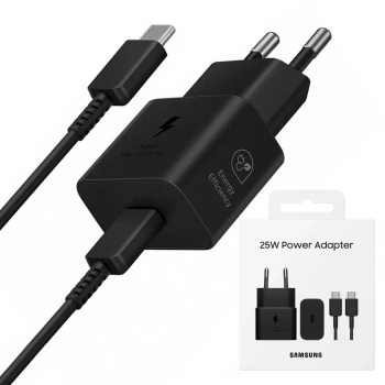Incarcator priza USB-C 25W + Cablu Type-C - Samsung EP-T2510XWEGEU - Black Blister Packing 