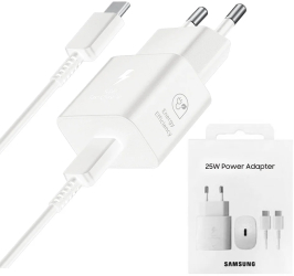 Incarcator priza USB-C 25W + Cablu Type-C - Samsung EP-T2510XWEGEU - White Blister Packing 