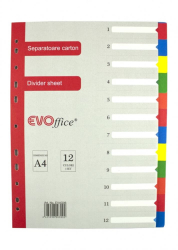 Separatoare din Carton EVOffice Format A4 12 Culori/Set Index din Carton - EVSCF4