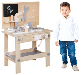 Banc de lucru pentru copii masa de bricolaj unelte raft depozitare din lemn 46x26x67 cm 