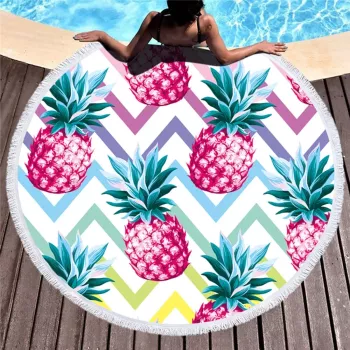 Prosop mare de plaja super absorbant forma rotunda diametru 150cm model Ananas