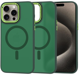 Husa pentru iPhone 15 Pro Max - Techsuit HaloFrost MagSafe Series Green Camera Frame - Midnight Green 