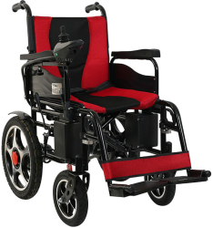 Scaun cu rotile electric pliabil manere rabatabile rosu/negru JT-099 