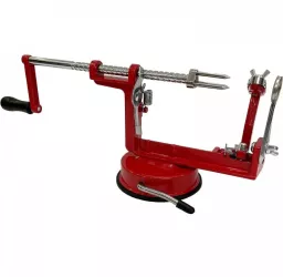 Aparat pentru Curatat / Feliat / Scobit Destinat pentru Mere si Cartofi 3 in 1 Suport Antiaderent Ventuza Metal Rosu