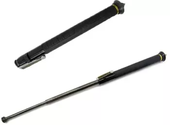 Baston telescopic automat profesional din otel deschidere pe buton 64 cm 3 sectiuni husa cutie maner cauciuc 
