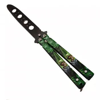 Cutit Fluture Fara Tais Model Canabis Pentru Antrenament 17 Cm Verde 
