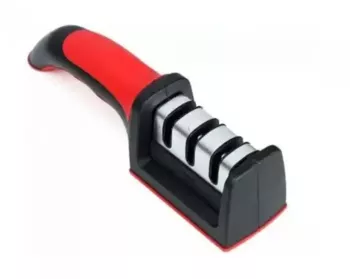 Dispozitiv profesional pentru ascutit cutite din otel inoxidabil cu 3 nivele si maner 21 cm negru/rosu 