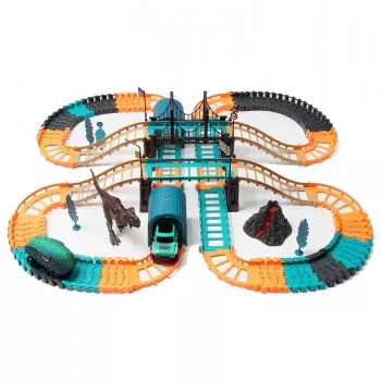 Jucarie de constructie 2 masini cu dinozaur electric circuit de curse pentru copii 60 X 53 X 14 cm 