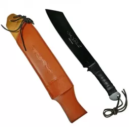 Maceta Rambo V Husa Piele Maner Anti Alunecare Otel Lama Curbata Agatatoare 56 cm Negru 