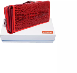 Portofel dama din Piele Naturala Lacuita rosu cu Model 3D Aligator - Magrot 20249 