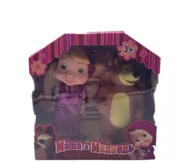 Set Papusi Masha si Ursul Masha cu Scufita Mov Ursul Plastic 15 cm 