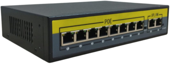 Smart Switch PoE cu 8 Porturi Downlink si 2 Porturi Uplink 1010B DC 52v / 2.3A / 120w Negru - Galben 