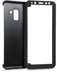 Husa GloMax FullBody Negru pentru Samsung Galaxy A8 2018 cu folie de sticla inclusa 