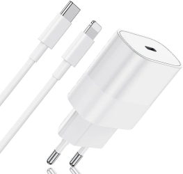 Incarcator Fast Charge 20W si Cablu de Date Fast Charge 1M Type-C-Lightning Compatibil cu iPhone 14 / 14 Pro 