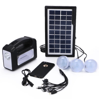 Kit solar GD-Lite 7 este dotat cu dispozitive USB cu 3 becuri si leduri 