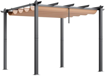 Pavilion cu acoperis retractabil 2.97 x 2.97 x 2.3 m impermeabilizare superioara protectie solara UV50+ Aluminiu/Poliester Bej