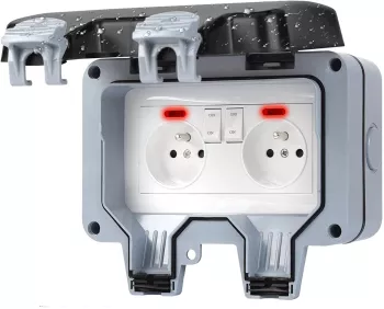 Priza dubla de exterior IP66 rezistenta la apa/praf 220V-240V 16A 
