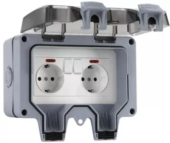 Priza electrica exterior ABS Dubla IP66 168x110x100mm Gri/Alb 
