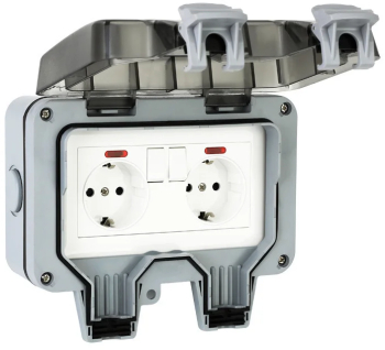 Priza electrica exterior ABS Dubla IP66 Gri/Negru 