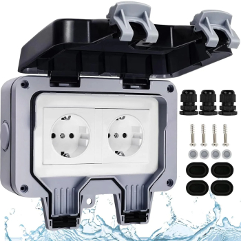 Priza exterioara impermeabil IP66 dubla pentru utilizare in exterior 220V 16A ABS 