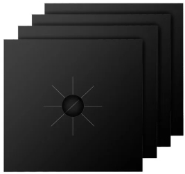 Set 4 foli de protectie pentru aragaz si plita din teflon reutilizabile Negru 27 x 27 cm 