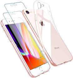 Set husa si protectii ecran pentru iPhone 7/8 silicon transparent antisoc 2 bucati 