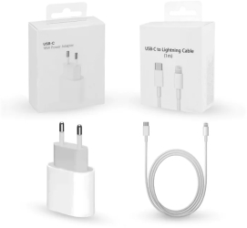 Set Incarcator compatibil Apple USB-C 20W Fast Charger si cablu USB-C Lightning Compatibil cu iPhone 13 13 