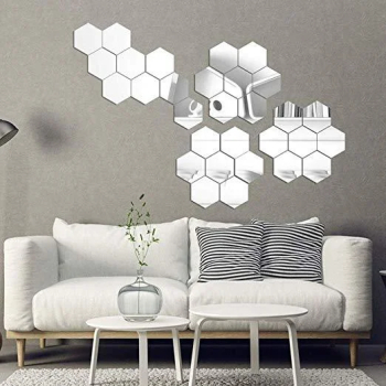 Set Oglinzi Design Hexagon - Oglinzi Decorative Acrilice Silver MyStyle Luxury Home 10 bucati/set 12-14 cm 