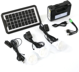 Sistem de iluminat solar GDPLUS cu 3 becuri lanterna si incarcator USB portabil GD-8017COB 