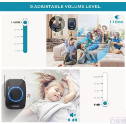 Sonerie wireless Plug and Play Cu buton impermeabil 1 x Receptor 5 Niveluri de volum Negru 